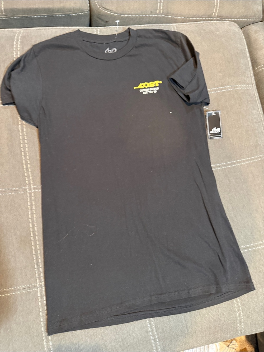 Ost Black Short Sleeve Tee with Yellow Chest Logo